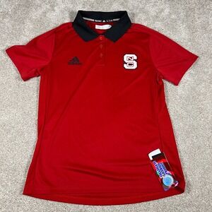 Adidas‎ Womens Size M Red Black NC State Short Sleeve Golf Polo Shirt NWT